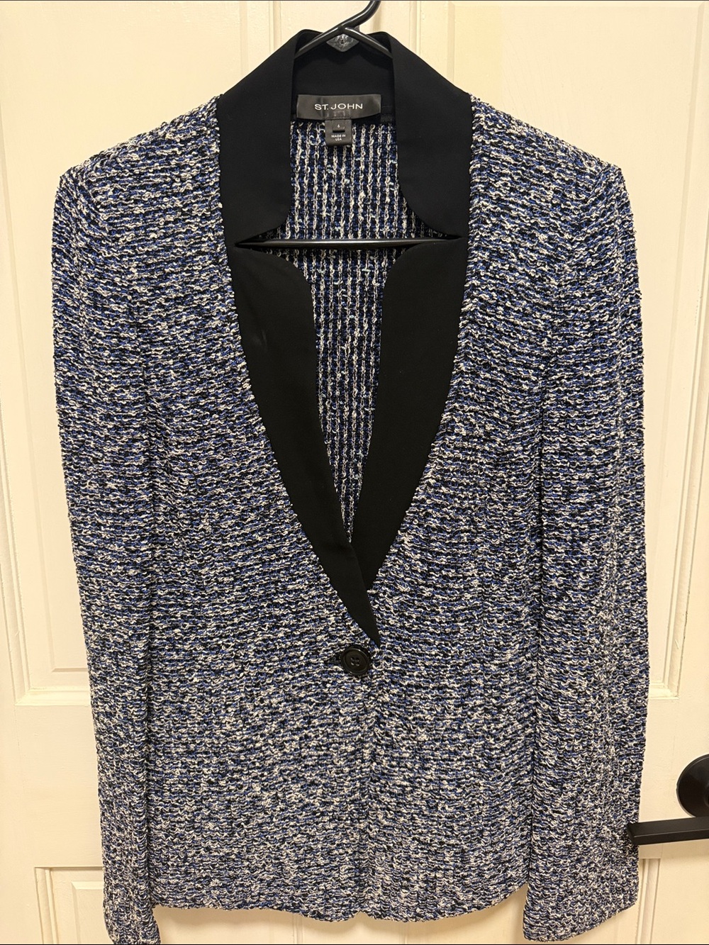 St. John Blue & Black Knit Blazer with Shawl Collar